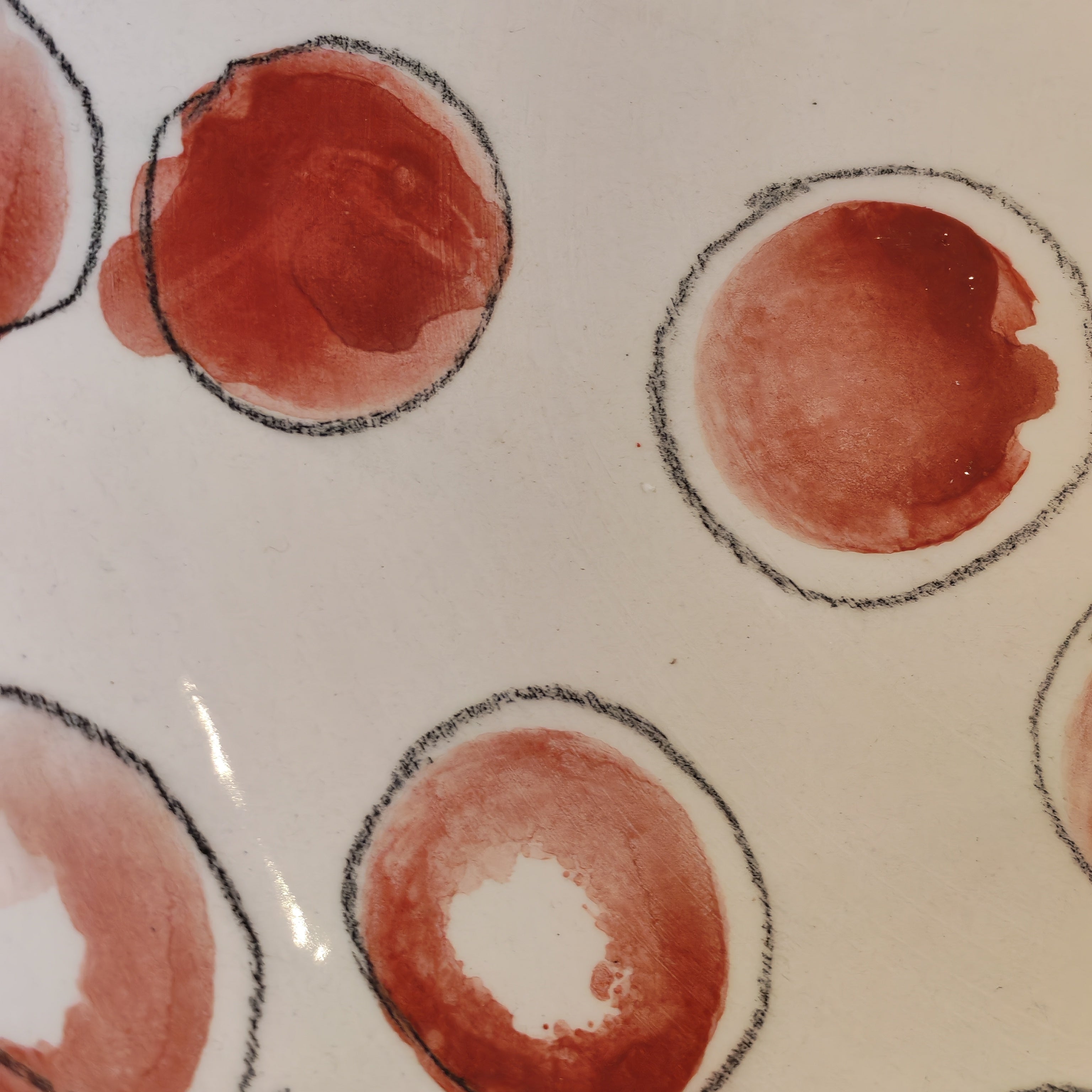 CIOTOLA DA PORTATA GRANDE ROTONDO DECORO macchie rosso melograno e pois beri